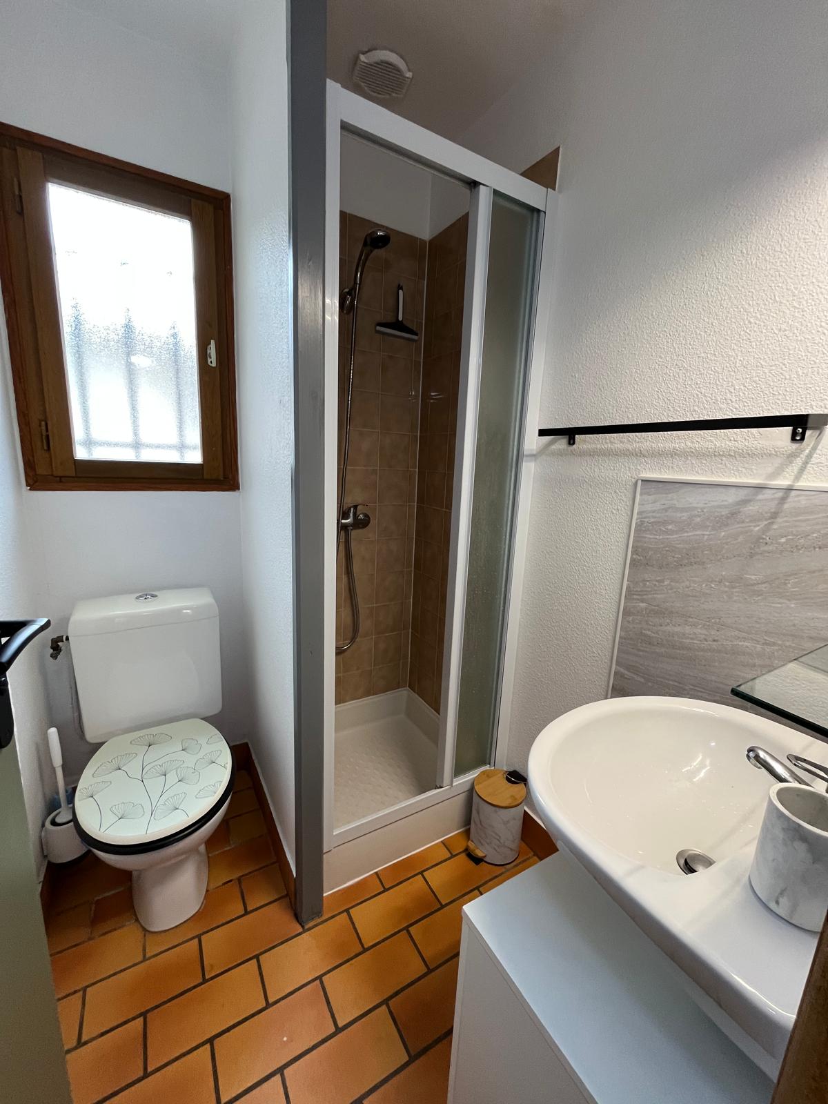Salle de bain avec douche et WC